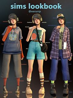 #sims4lookbook #ts4cc Hoodie Headphones, Masculine Girl, Hair Hoodie, Engineer Clothes, Sims 3 Cc Clothes, Sims Lookbook, Baggy Overalls, Nerd Outfits, Sims 4 Family