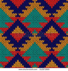 an abstract knitted pattern in blue, red and yellow colors