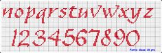 a cross stitch pattern with the letters and numbers for each letter, which are red