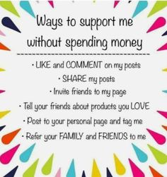 a poster with the words, ways to support me without spending money like and comment on my posts share my posts