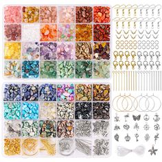 PRICES MAY VARY. �【Rich colors】There are 720 crystal beads, 40 assorted color in total, 18 of each color. And beads for rings sizes ranging from 5mm to 8mm, they are irregular shapes, brilliant and gorgeous, great for any jewelry and ring making. 【Great Jewelry Making kit 】This Ring making kit also includes complete accessories, such as earring hooks, head pins, eye pins, lobster clasps, buckles, jump loops, pendants, 1rolls of 0.5mm crystal thread. Most accessories include two colors of gold and Chip Bead Jewelry, Beads Kit, Earring Making Supplies, How To Make Crystals, Diy Jewelry Necklace, Jewelry Making Kits, Jewelry Making Kit, How To Make Rings, Diy Crystals