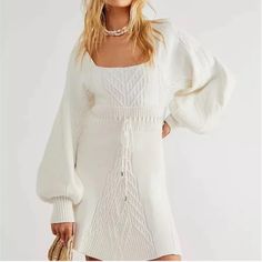 Free People New With Tags Evening Cream Sweater Dress. Super Soft Fabric And Has An Adorable Cut Out On The Back. Cream Sweater Dress, Embroidered Dress Boho, Macrame Dress, Combo Dress, Boho Mini Dress, Denim Mini Dress, Mini Sweater Dress, Patchwork Dress, Cream Sweater