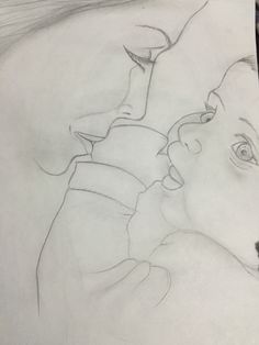 a pencil drawing of two people kissing each other