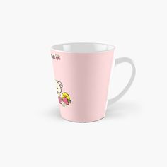 a pink cup with cartoon characters on it