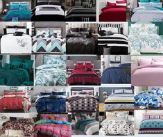 a collage of different bedding and comforters in various styles, colors and patterns