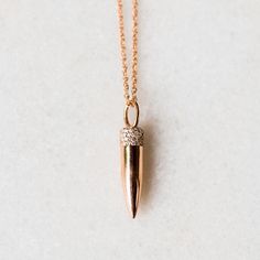 Mini Diamond Bullet Necklace | 14-Karat – Golden Thread, Inc. Bullet Necklace, Golden Thread, Pink Tutu, Henna Tattoo Designs, Clay Charms, Sample Sale, Henna Tattoo, Sale Items, Final Sale