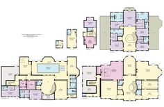 the floor plan for an apartment building with multiple floors and two pools in each room