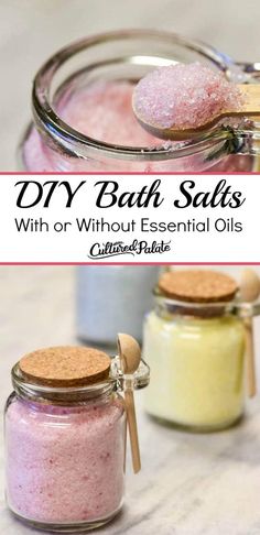 Learn how to make bath salts using this DIY bath salts recipe. Make homemade bath salts with essentials or DIY bath salts without essential oils. #myculturedpalate.com #bath salts #DIYbeauty #DIYspa #howtomakebathsalts Diy Bath Salts Recipe, Make Bath Salts, Bath Salts Diy Recipes, Homemade Bath Salts Recipe, Diy Bath Salts, Bath Salts Recipe, Bath Salts Diy, Diy Essentials