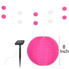 pink paper lanterns and string lights on white background with 8 inches length line for decoration