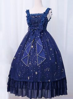 Buy *The Night Of Stars And Moon* JSK High Waist Gradient Classic Lolita Sleeveless Starry Sky Dress on Lolitain.com. Choose your perfect classic lolita dress, gothic lolita dress, and more. Regular discounts up to 50% off. Fancy Clothing, Space Dress, Sky Dress, Star Clothing, Classic Lolita, Oc Inspo, Dark Blue Dress, Theme Dress, Star And Moon