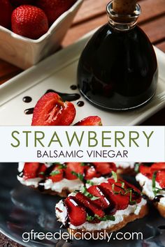 strawberry balsamic vinegar on toasted bread with chocolate sauce