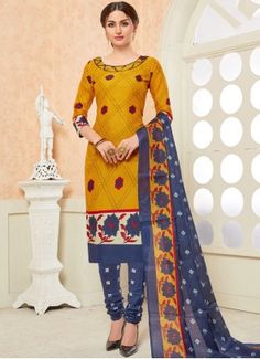 Yellow Print Cotton Churidar Suit Pakistani Cotton Suits, Patiyala Salwar, Indian Salwar Suit, Dresses By Pattern, Cotton Salwar Kameez, Pakistani Suit, Patiala Suit, Wear To Work Dress