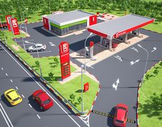 an artist's rendering of a gas station