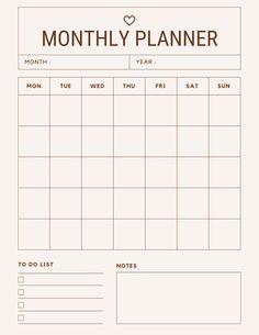 a printable planner with the words, months and dates