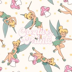 Disney Seamless Pattern, Custom Fabrics, Magical Fairy, Baby Co, Tinker Bell, Girl First Birthday, Fashion Graphic, Crafting Ideas, Textile Patterns