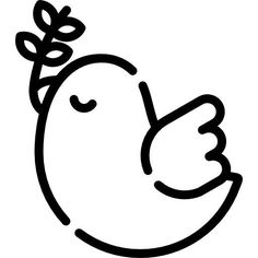 a black and white drawing of a bird with a flower in its beak, on a white background