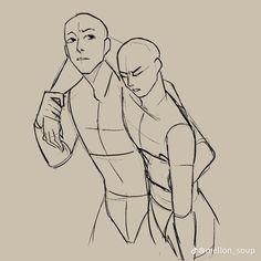 a drawing of two people standing next to each other with their arms around one another