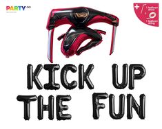 a poster with the words kick up the fun in black and red letters on it