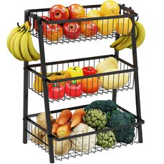 three tiered metal fruit and vegetable rack