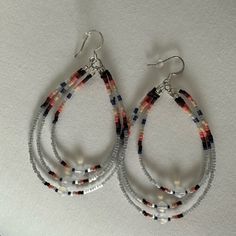 3 Tier Hoop Earrings Approx 5.5". Handmade By Brooke’s Beadwork. Brand New, Never Worn. Native American Hoop Earrings Beadwork, Native American Beadwork Earrings, Beaded Teardrop Earrings, Beadwork Designs, Beaded Jewlery, Native American Beadwork, Handmade Jewelry Tutorials, Earring Ideas, Jewelry Making Project