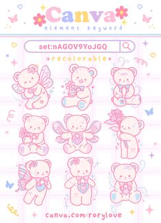 the cute teddy bear sticker sheet is pink and has many different designs on it