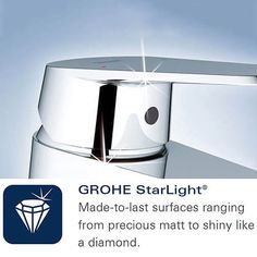 an advertisement for grohe starlight made - to - last surfaces range from precious matt to shiny like a diamond