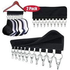 two pairs of black and white suspenders with clips attached to the back of each pair