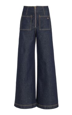 Exclusive Rossini Wide-Leg Flare Jeans by OUTLAND DENIM Now Available on Moda Operandi Designer Denim, Belted Jacket, Closet Ideas, Best Jeans, Retro Look, Cropped Top, Fall Winter Outfits