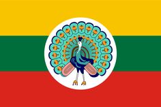 the flag of republic of guinea with a peacock on it's head and two tennis racquets in its beak