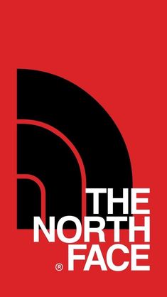 the north face logo is shown on a red background with black and white letters that read,