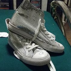 Silver Sequence Ghetto Flirt Brand New Women Sneaker Casual Party Sneakers With Round Toe, Nike Roche, Converse Shoreline, Kate Spade Keds, Round Toe Sneakers, Reebok Sneakers, Glitter Sneakers, Green Sneakers, Cross Training Shoes