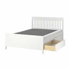 IDANÄS bed frame with storage, white/Lyngör white, Full. IDANÄS bed frame with storage is both eyecatching and practical. The built-in drawers make use of the space under your bed, and are also soft-closing. The timeless design is easy to love for a long time. Center support beam: Galvanized steel. Idanäs Bed, Mattress Base, Organized Bed, Support Beam, Adjustable Bed, Bed Frame With Storage, Ikea Family, White Queen, Beds & Bed Frames