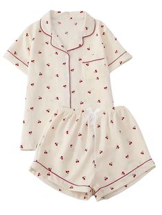 PRICES MAY VARY. Material: Indulge in the comfort of our cute cherry floral printed short sleeve PJ sets for women, meticulously crafted from high-quality stretch fabric. These PJs are soft, skin-friendly, lightweight, and breathable, ensuring a restful night's sleep. Embrace the warmth of the season with this y2k 2-piece print pajamas sleepwear for women. Design: Elevate your loungewear game with our fruits floral print V-neck pajamas set for women. This 2-piece ensemble features charming fruit Big Sleepover, Pjs Outfits, Y2k Pajamas, Pijama Soft, Pjs Summer, Sleep Ware, Cute Lounge Sets, Cute Pajama Set