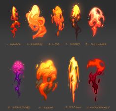 some different types of fire and flames