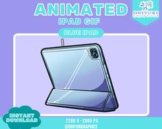 an animated ipad case is shown with the text,'blue pad'on it