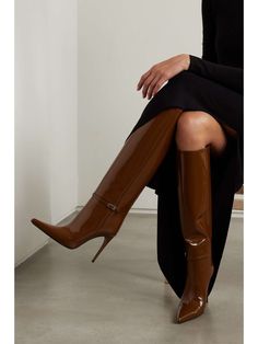 SAINT LAURENT Vendôme buckled glossed-leather knee boots | NET-A-PORTER Frat Outfits, Dorothy Dandridge, Leather High Heel Boots, Popular Boots, Leather Knee Boots, Saint Laurent Shoes, Knee High Leather Boots, Leather High Heels, Mode Inspo