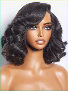 PRICES MAY VARY. SALON-GRADE TRULY GLUELESS LOOSE WIG - Indulge in a flawless fit with our snug, pre-cut glueless body wave wig pre plucked hairline, and pre-bleached knots. Experience a lightning-fast truly glueless installation in just 30 seconds, anywhere you desire. ELEGANT MATURE BOSS STYL- Transform your look with short, flowing locks featuring a captivating big curly. Our short curl human hair wig boasts an elegant length and sophisticated wave pattern, adding a touch of glamour to your style effortlessly. EFFORTLESS APPLICATION- Enjoy a hassle-free experience with our glueless design. The pre-cut lace wig provides a secure fit without the need for adhesives, offering comfort and convenience for all-day wear. VERSATILE STYLING OPTION- Embrace your creativity with this wave wig. Whet Black Bob Wig, Black Bob, How To Curl Short Hair, Closure Wigs, Virgin Hair Wigs, Short Curls, Pin Up Hair, Wave Wig, Wig Human Hair