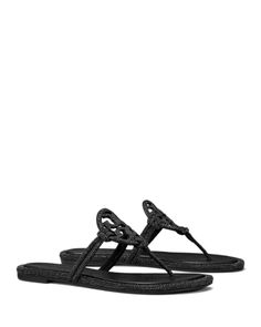 Tory Burch Women's Miller Knotted Emblem Slip On Thong Sandals Tory Burch Sandals Black, Sandals Ideas, Sparkly Sandals, Pretty Shoes Sneakers, Tory Burch Sandals, Lace Slip, Pretty Shoes, Shoe Obsession, Thong Sandals