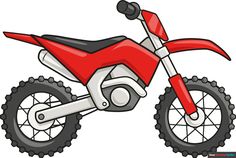 a red and white dirt bike on a white background with the words motocross written below it