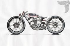 a drawing of a motorcycle on a white background