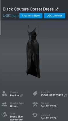 the black couture dress is on display in this screenshoter's store