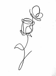 a black and white drawing of a flower with a butterfly on it's head