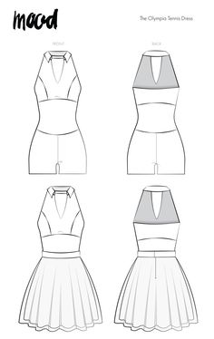 the front, back and side views of a dress