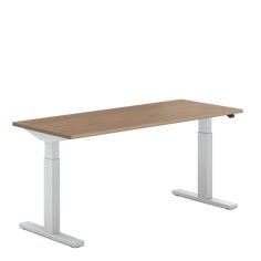 an office desk with a wooden top and metal legs