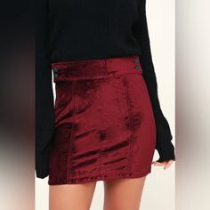 Size 29 Burgundy Red Velvet Kimora Velvet Skirt Red High Waist Mini Skirt For Fall, Chic Red Skort For Fall, Red Mini Length Bottoms For Winter, Red Mini Skirt For Winter Night Out, Winter Red Mini Skirt For Night Out, Fitted Burgundy Mini Skirt, Burgundy Mini Skirt For Fall, Red Velvet Mini Skirt, Red Velvet Skirt