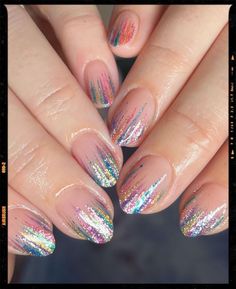 Festival Gel Nails Summer, Burning Man Nails, Edm Festival Nails, Tinsel Nails, Glasto Nails, Lover Era Nails, Hen Party Nails, Disco Nails Designs, Disco Ball Nails