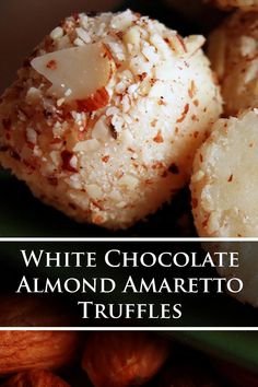 white chocolate almond amarjeto truffles on a plate