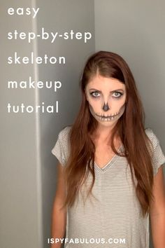 Simple Skull Makeup Tutorial, Easy Skeleton Makeup For Women, Skeleton Costume Women Makeup Easy, How To Do Skeleton Face Makeup, Easy Skeleton Face Makeup Tutorial, Skeleton Makeup Women Easy, Easy Spooky Makeup Halloween, Easy Skull Face Makeup, Painted Skeleton Face