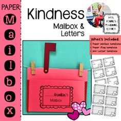 a pink paper bag with the words mailbox and letters on it, in front of a