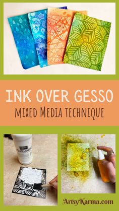 the cover for ink over gesso mixed media technique is shown in four different colors